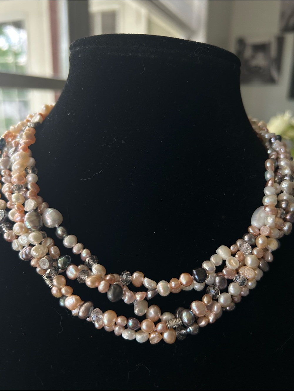 Dog House Pearls multi strand white, pink, and gray freshwater cultured pearls